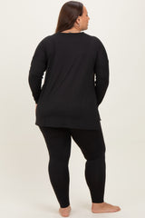 Black Brushed Knit Oversized Top and Legging Plus Set