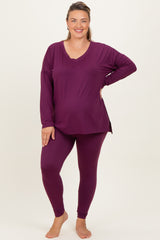Plum Brushed Knit Oversized Top and Legging Maternity Plus Set