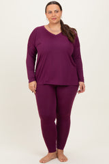 Plum Brushed Knit Oversized Top and Legging Plus Set