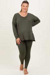Olive Brushed Knit Oversized Top and Legging Maternity Plus Set