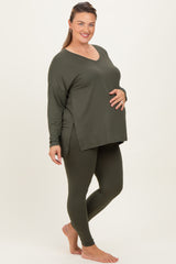 Olive Brushed Knit Oversized Top and Legging Maternity Plus Set
