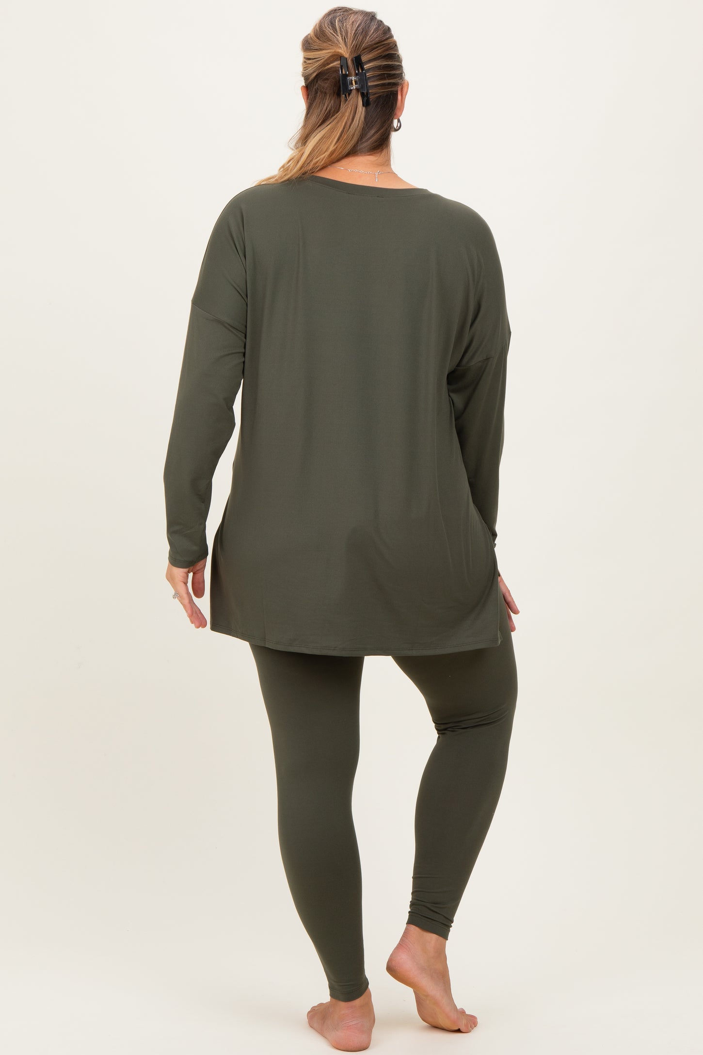 Olive Brushed Knit Oversized Top and Legging Maternity Plus Set