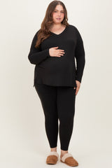 Black Brushed Knit Oversized Top and Legging Maternity Plus Set