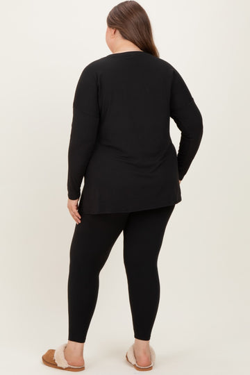 Black Brushed Knit Oversized Top and Legging Maternity Plus Set