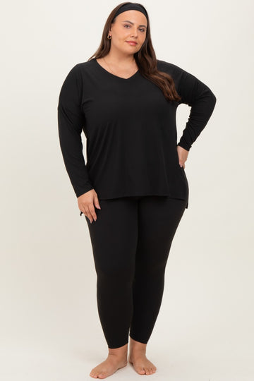 Black Brushed Knit Oversized Top and Legging Plus Set