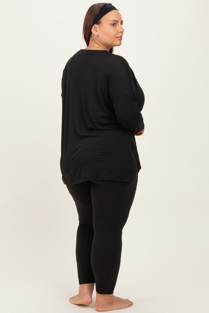 Black Brushed Knit Oversized Top and Legging Plus Set