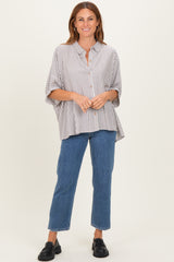 Brown Striped Button Up Dolman Top