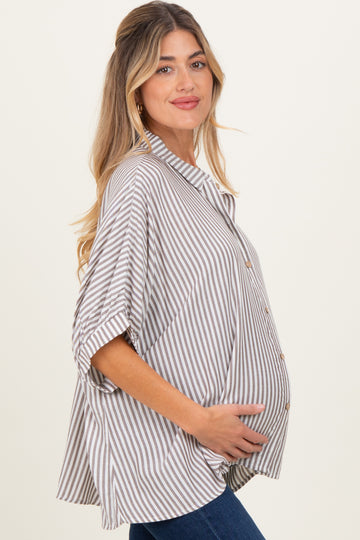 Brown Striped Button Up Dolman Maternity Top
