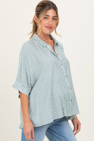 Forest Green Striped Button Up Dolman Maternity Top