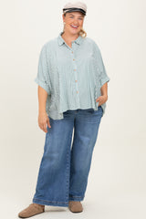 Forest Green Striped Button Up Short Dolman Sleeve Maternity Plus Top