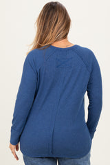 Navy Baby Waffle Knit Long Sleeve Maternity Plus Top