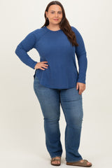 Navy Baby Waffle Knit Long Sleeve Plus Top