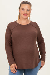 Brown Baby Waffle Knit Long Sleeve Maternity Plus Top