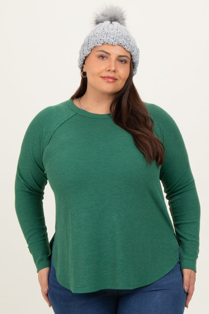 Green Baby Waffle Knit Long Sleeve Plus Top