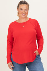 Red Baby Waffle Knit Long Sleeve Maternity Plus Top