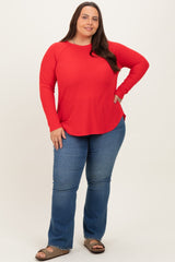Red Baby Waffle Knit Long Sleeve Plus Top