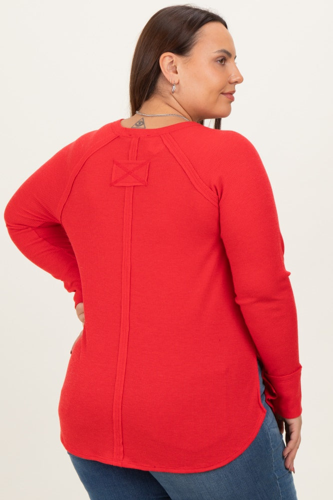 Red Baby Waffle Knit Long Sleeve Plus Top