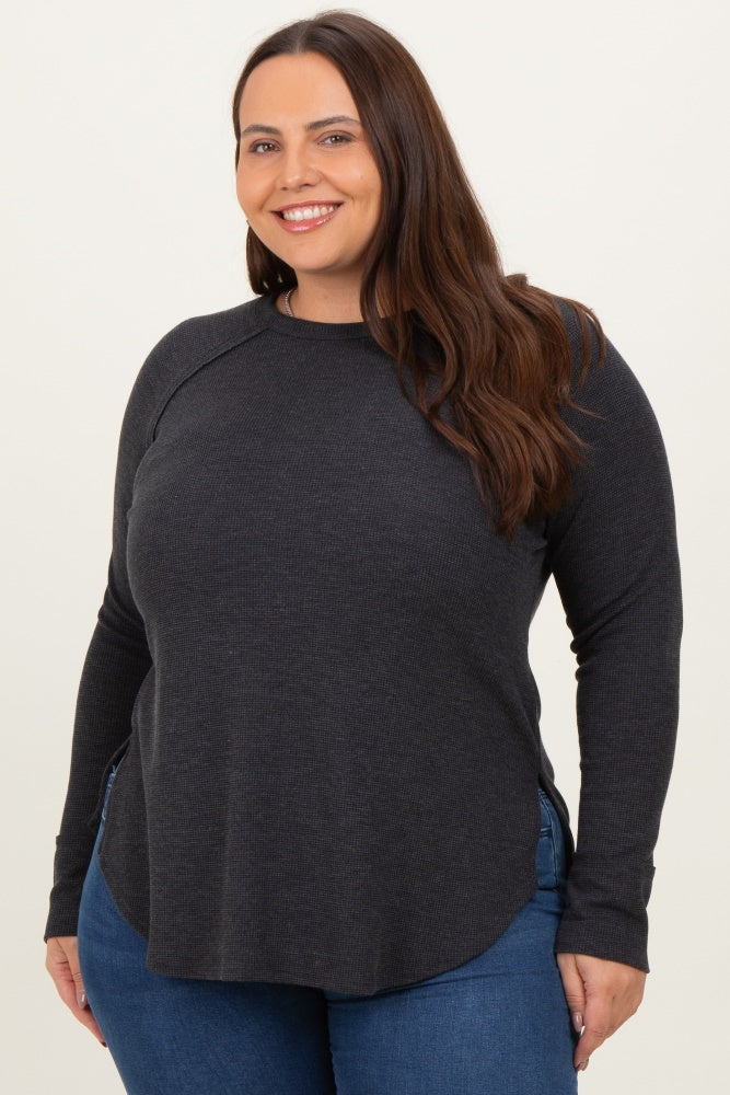 Charcoal Baby Waffle Knit Long Sleeve Maternity Plus Top