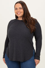 Charcoal Baby Waffle Knit Long Sleeve Maternity Plus Top