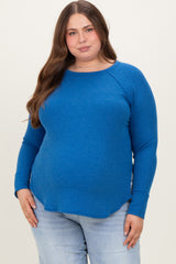 Blue Baby Waffle Knit Long Sleeve Maternity Plus Top