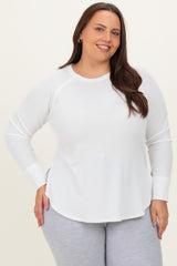 White Baby Waffle Knit Long Sleeve Plus Top