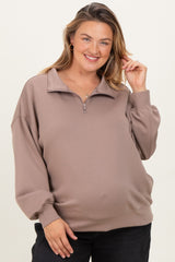 Light Mocha Half Zip Maternity Plus Pullover