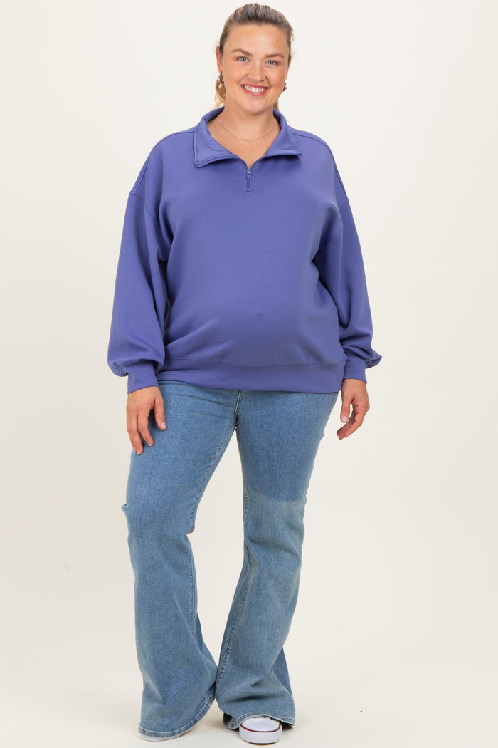 Periwinkle Half Zip Maternity Plus Pullover
