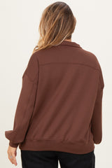 Brown Half Zip Maternity Plus Pullover