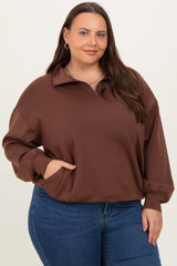 Brown Half Zip Plus Pullover