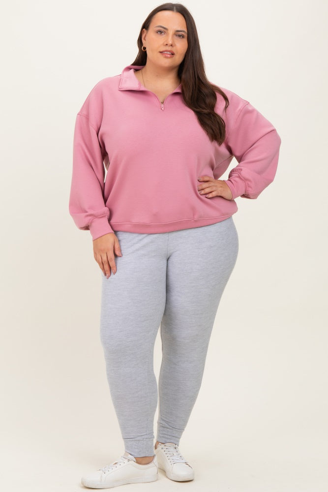 Mauve Half Zip Plus Pullover