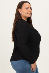 Black Textured Ribbed Long Sleeve Plus Top