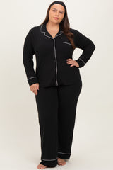 Black Button Down Top Wide Leg Pant Maternity Plus Pajama Set