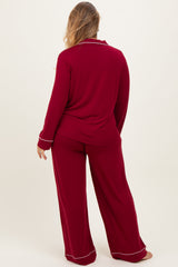 Burgundy Button Down Top Wide Leg Pant Maternity Plus Pajama Set
