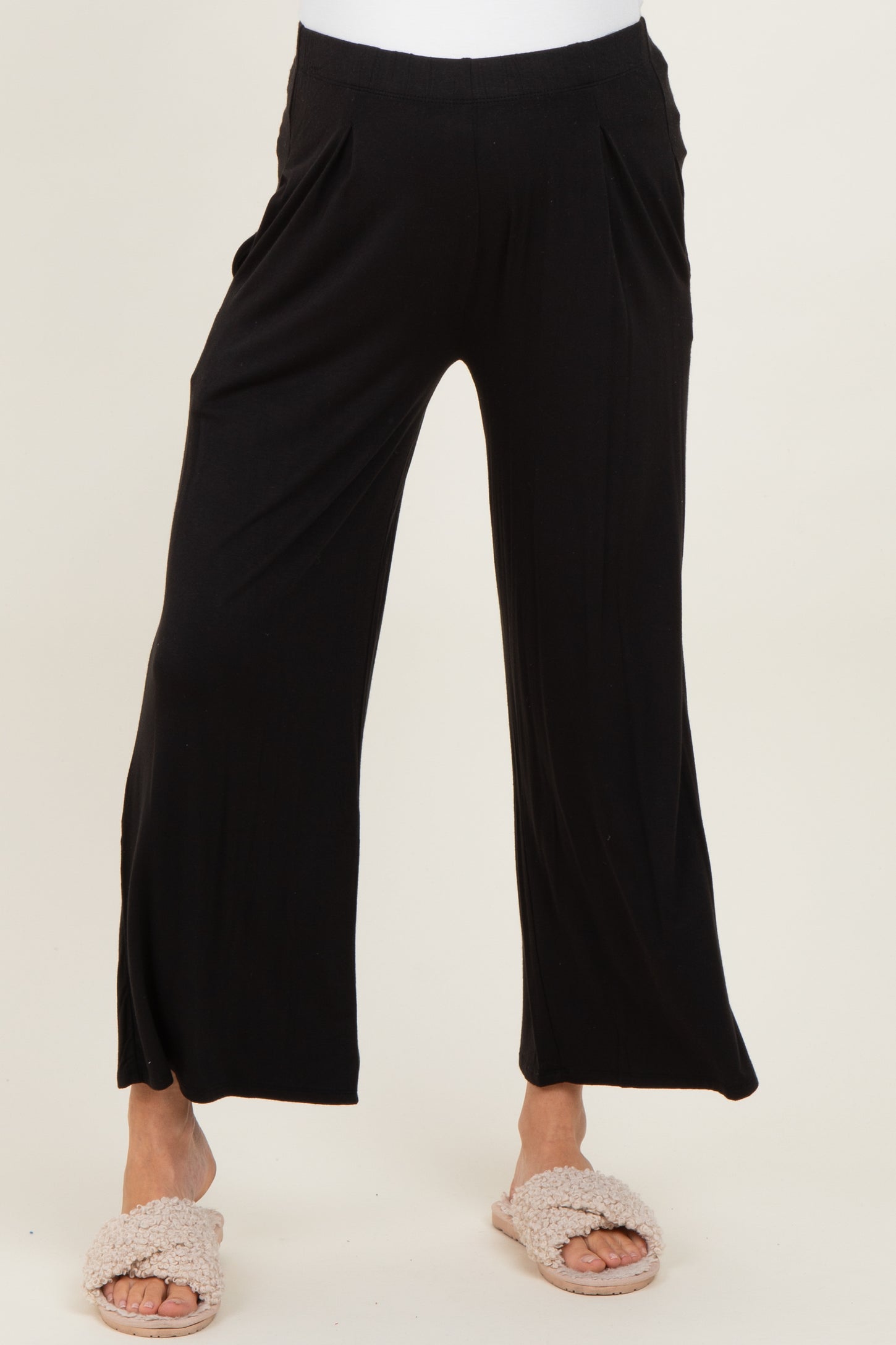 Black Wide Leg Ankle Maternity Lounge Pants