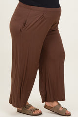 Brown Wide Leg Ankle Maternity Plus Lounge Pants