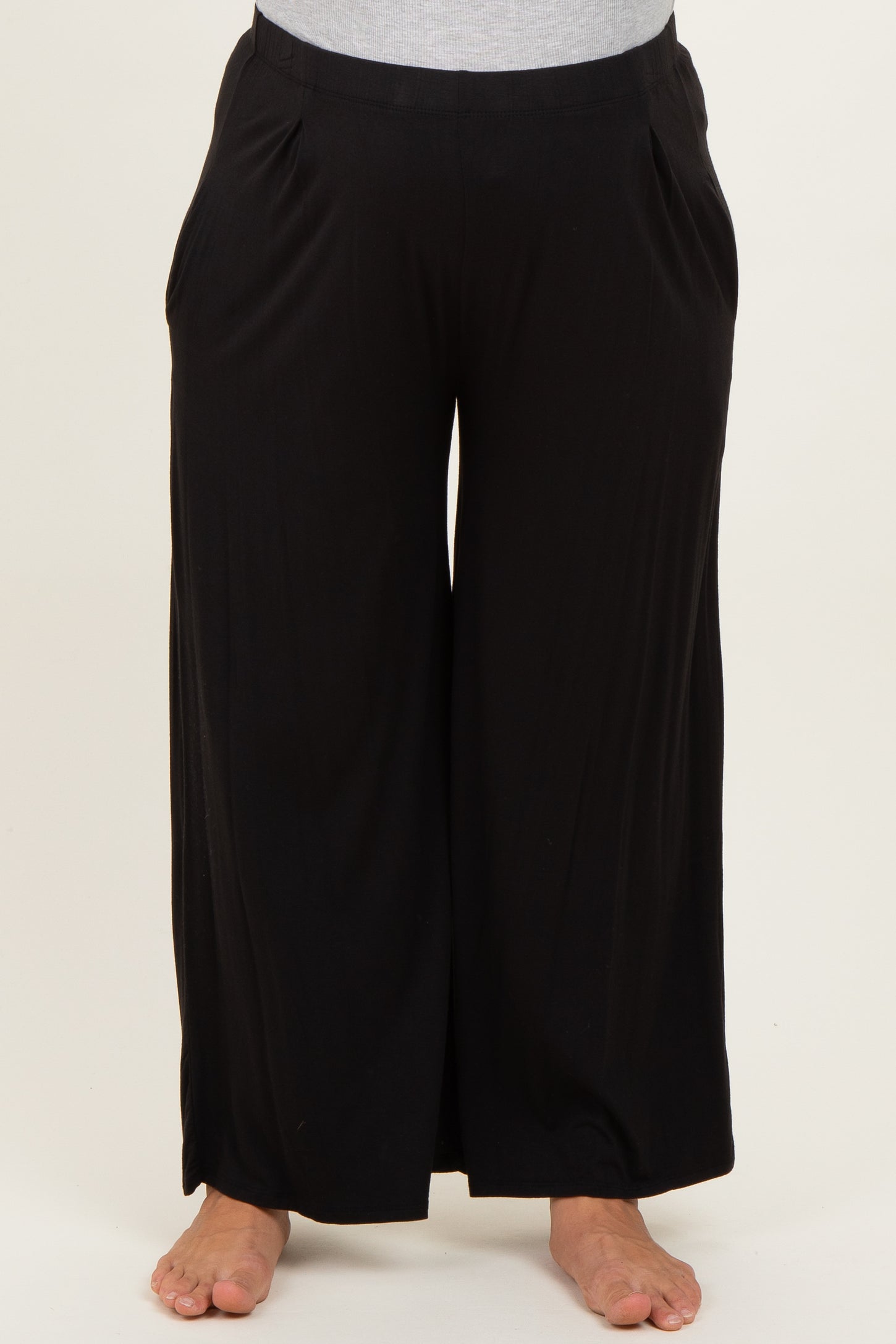 Black Wide Leg Ankle Maternity Plus Lounge Pants