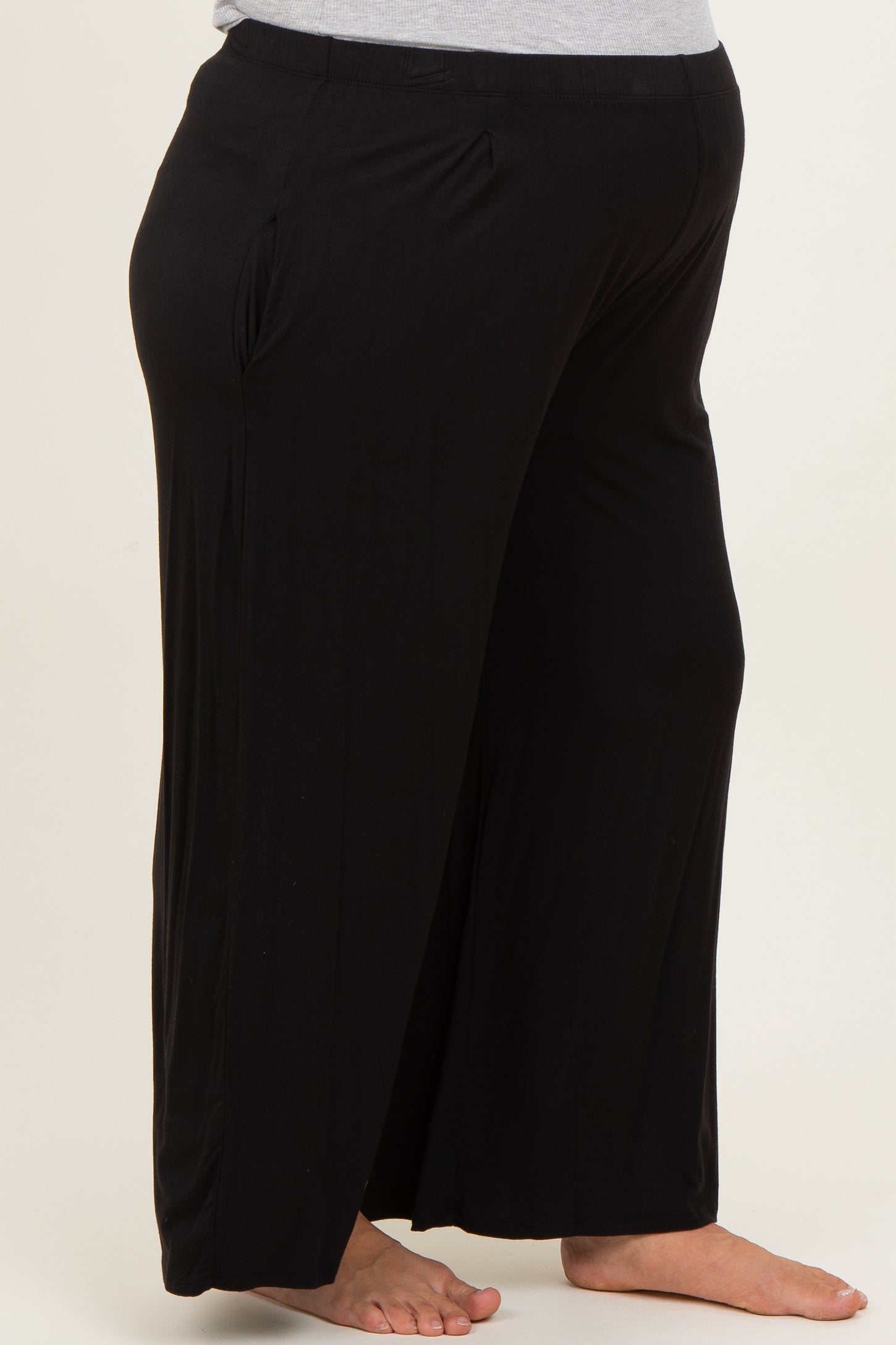 Black Wide Leg Ankle Maternity Plus Lounge Pants