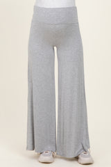 Heather Grey Fold Over Waist Maternity Wide Leg Lounge Pants