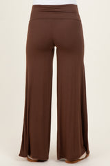 Brown Fold Over Waist Maternity Wide Leg Lounge Pants