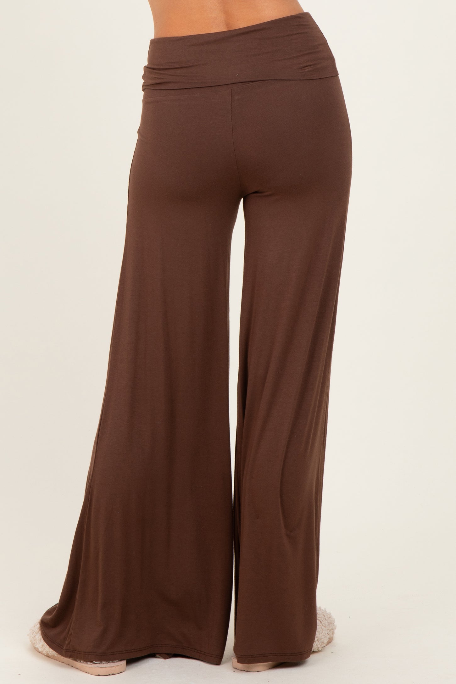 Brown Fold Over Waist Wide Leg Lounge Pants