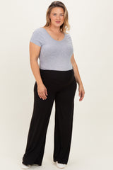 Black Fold Over Waist Wide Leg Maternity Plus Lounge Pants