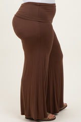Brown Fold Over Waist Wide Leg Plus Lounge Pants