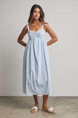 Blue Ruffle Trim Sweetheart Neckline Maternity Midi Dress
