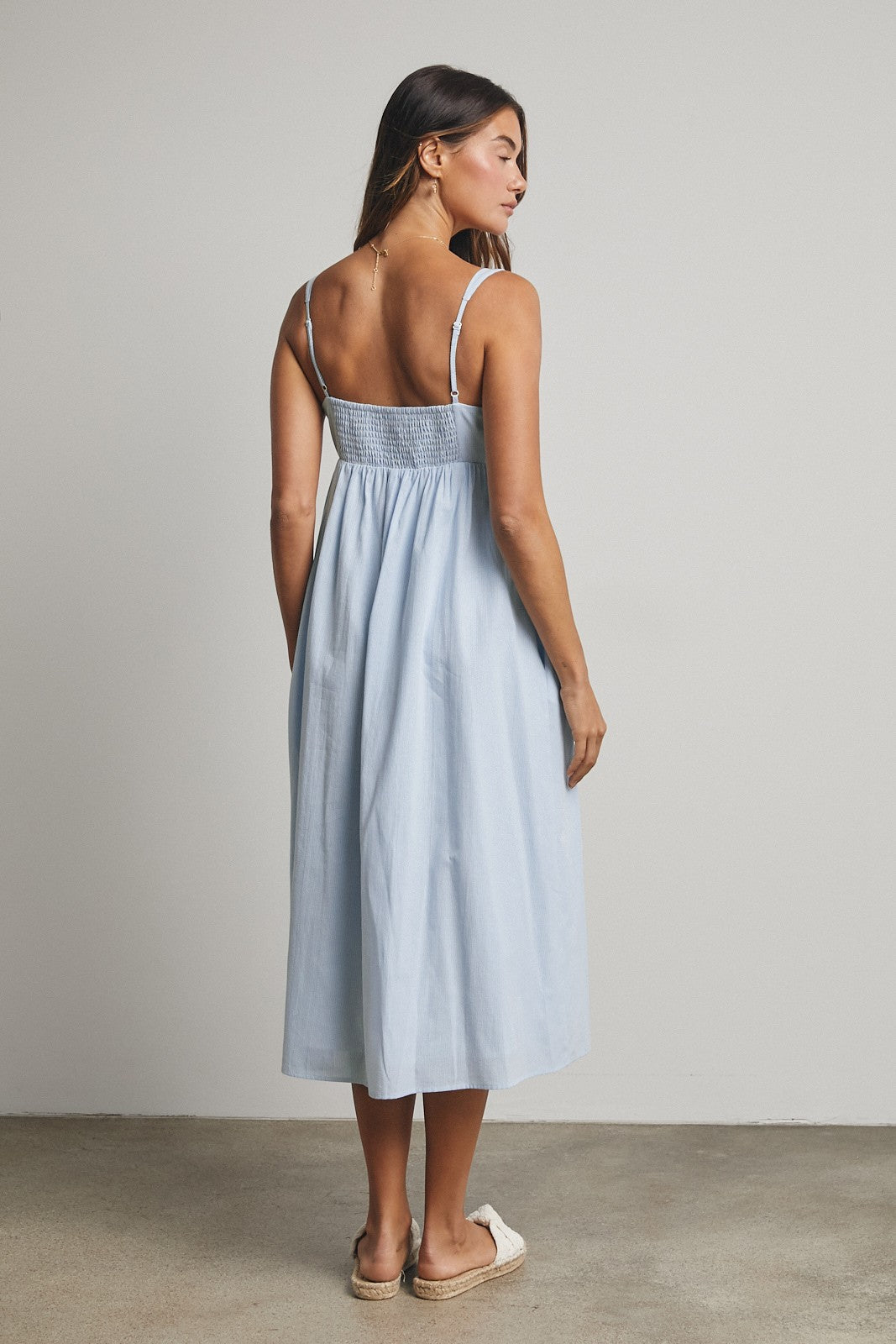 Blue Ruffle Trim Sweetheart Neckline Midi Dress