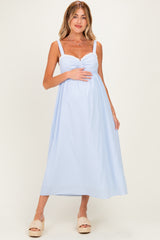 Blue Ruffle Trim Sweetheart Neckline Maternity Midi Dress