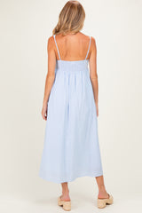 Blue Ruffle Trim Sweetheart Neckline Maternity Midi Dress