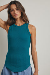 Teal Ribbed Basic Crew Neck Maternity Tank
