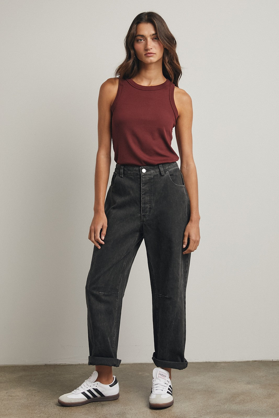 Burgundy Ribbed Basic Crew Neck Tank