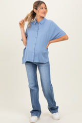 Light Blue Dolman Sleeve Button Down Maternity Blouse