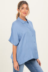 Light Blue Dolman Sleeve Button Down Maternity Blouse